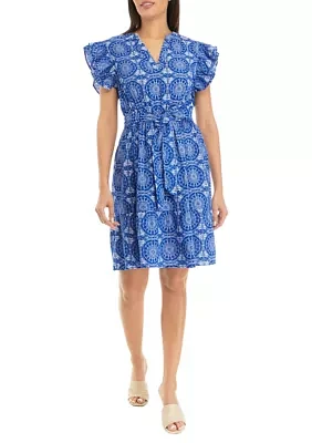 Women's Printed Flutter Sleeve Dress