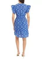 Women's Printed Flutter Sleeve Dress