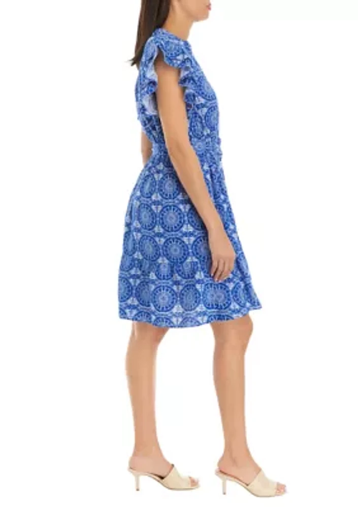 Women's Printed Flutter Sleeve Dress