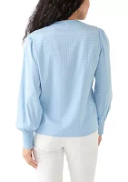 Petite Long Sleeve Button Front Top