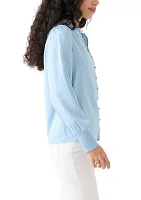 Petite Long Sleeve Button Front Top