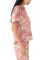 Petite Poplin Sleeve Knit Top with Button Placket