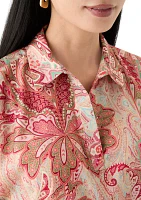 Petite Poplin Sleeve Knit Top with Button Placket