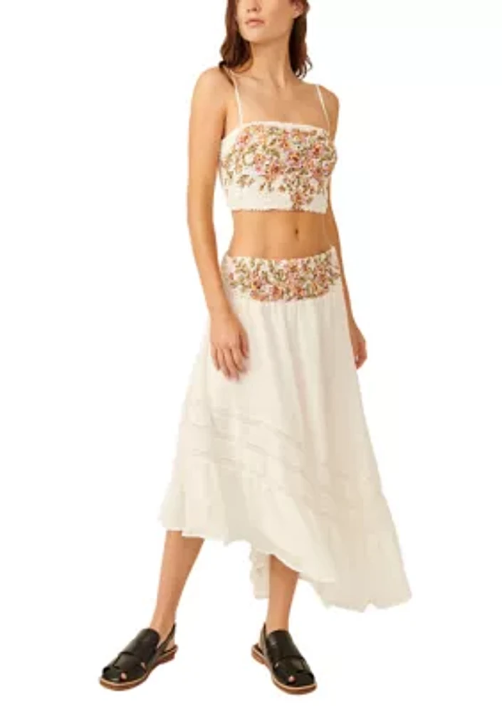 Augusta Floral Appliqué Crop Top & Asymmetric Skirt Set