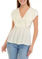 Flutter Sleeve Trimmed Peplum Top