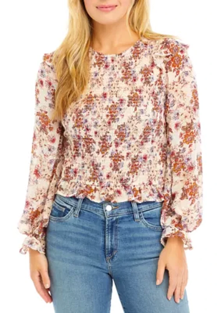 Women's Blouson Sleeve Floral Smocked Top