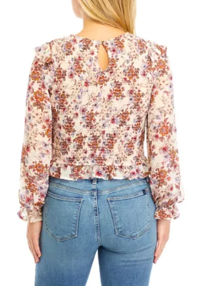 Women's Blouson Sleeve Floral Smocked Top