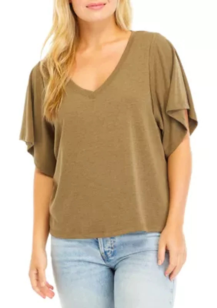 Women's Flutter Sleeve V-Neck Top