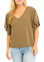 Women's Flutter Sleeve V-Neck Top