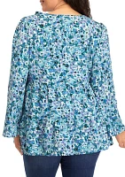 Plus Flare Sleeve Floral V-Neck Top