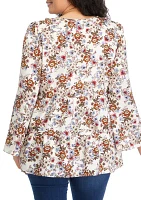 Plus Flare Sleeve Floral V-Neck Top