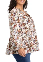 Plus Flare Sleeve Floral V-Neck Top