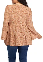 Plus Long Flare Sleeve V-Neck Top