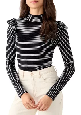 Women's Long Sleeve Mock Neck Stripe Top