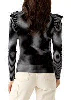 Women's Long Sleeve Mock Neck Stripe Top