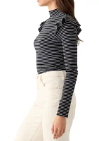 Women's Long Sleeve Mock Neck Stripe Top