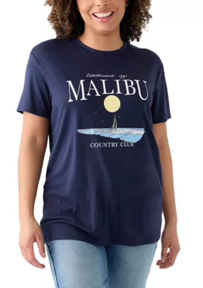 Women's Drop Shoulder Short Sleeve Malibu Country Club Graphic T-Shirt