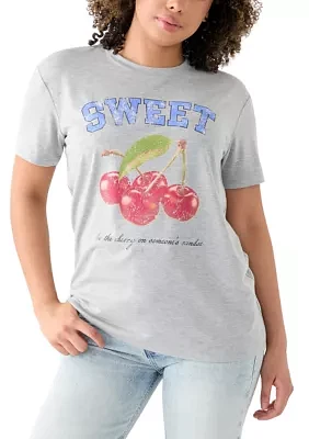 Women's Drop Shoulder Short Sleeve Sweet Cherries Graphic T-Shirt