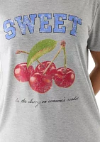 Women's Drop Shoulder Short Sleeve Sweet Cherries Graphic T-Shirt