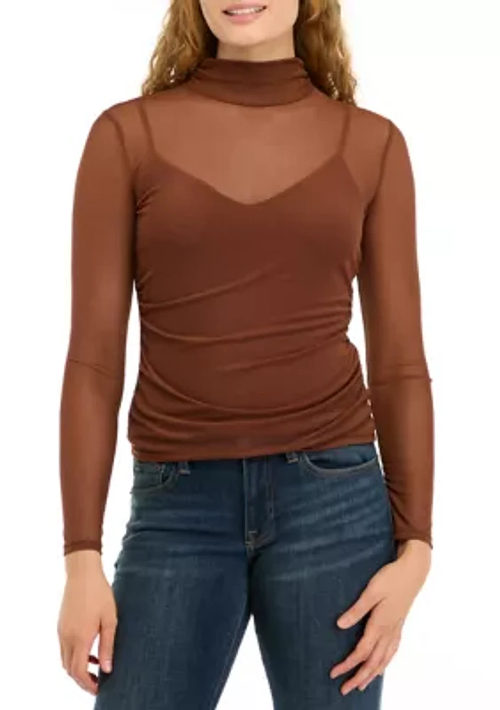 Women's Mock Neck Mesh Top