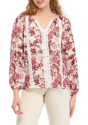 Women's Floral Printed Peasant Top