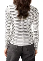 Women's Johnny Collar Long Sleeve Stripe Top