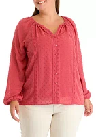 Plus V-Neck Raglan Sleeve Blouse