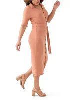 Women's Johnny Collar Belted Waist Dress