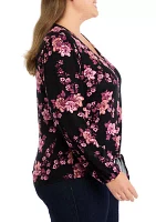 Plus Long Sleeve Tie Front Top