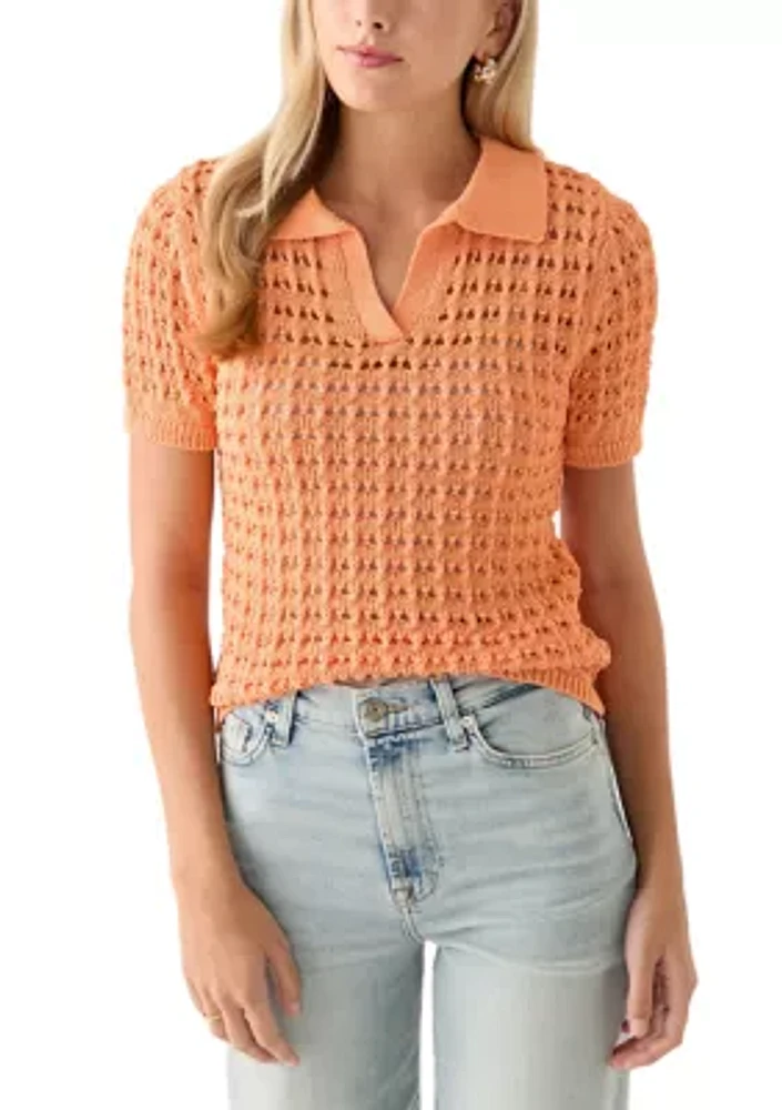 Women's Mesh Johnny Collar Top