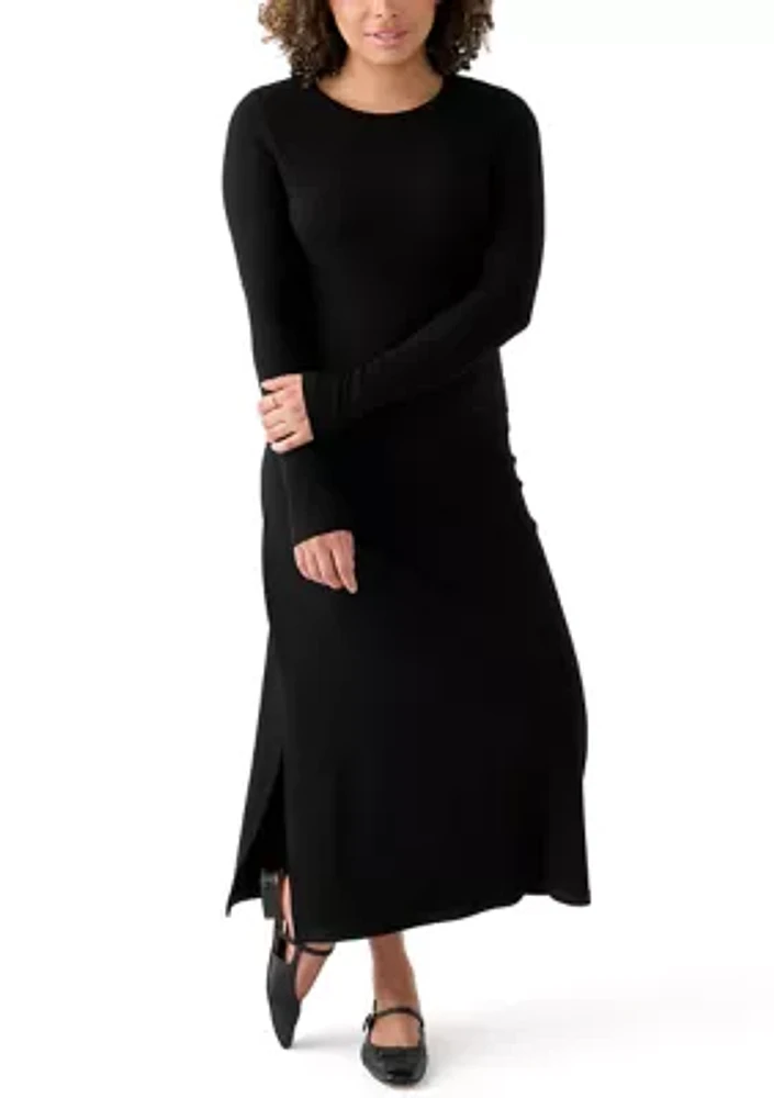 Women's Long Sleeve Crew Neck Dress with Slit