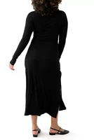 Women's Long Sleeve Crew Neck Dress with Slit