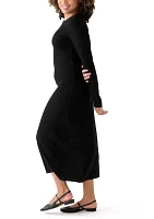 Women's Long Sleeve Crew Neck Dress with Slit