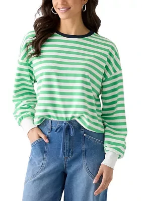 Women's Stripe Drop Shoulder Sleeve Crew Neck Sweatshirt