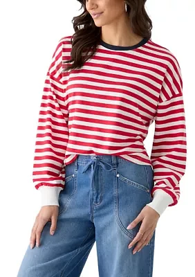 Women's Stripe Drop Shoulder Sleeve Crew Neck Sweatshirt