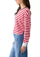 Women's Stripe Drop Shoulder Sleeve Crew Neck Sweatshirt