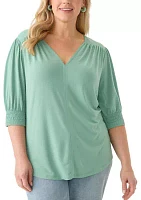 Plus 3/4 Sleeve V-Neck Knit Top