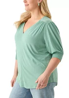 Plus 3/4 Sleeve V-Neck Knit Top