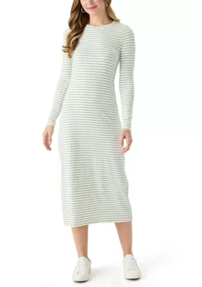 Women's Long Sleeve Crew Neck Dress with Slit