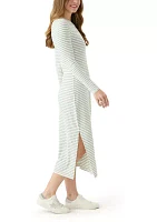 Women's Long Sleeve Crew Neck Dress with Slit