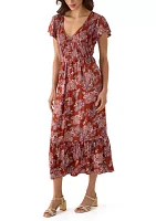 Women's Button Up Midi Dress with Smocking