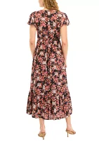 Women's Flutter Sleeve Floral Smocked Midi Dress