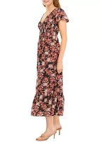 Women's Flutter Sleeve Floral Smocked Midi Dress