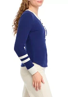 Women's Long Sleeve Rugby Ringer Top