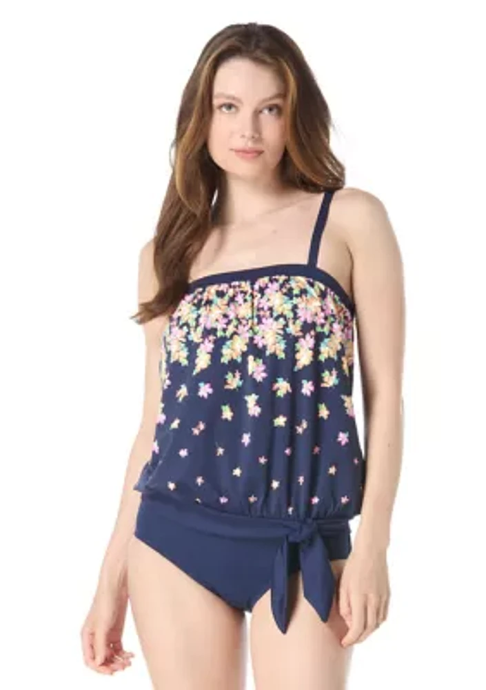 Floral Rain Placement Print Swim Top