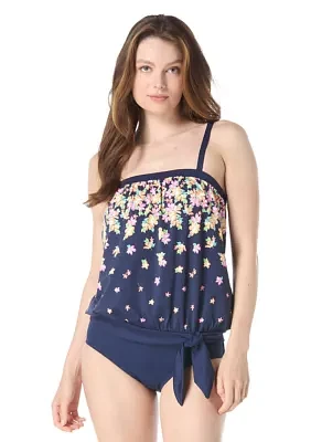 Floral Rain Placement Print Swim Top