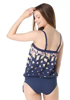 Floral Rain Placement Print Swim Top