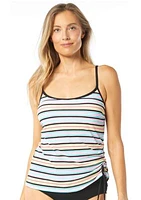 Resort Stripe Side Shirred Tankini Swim Top