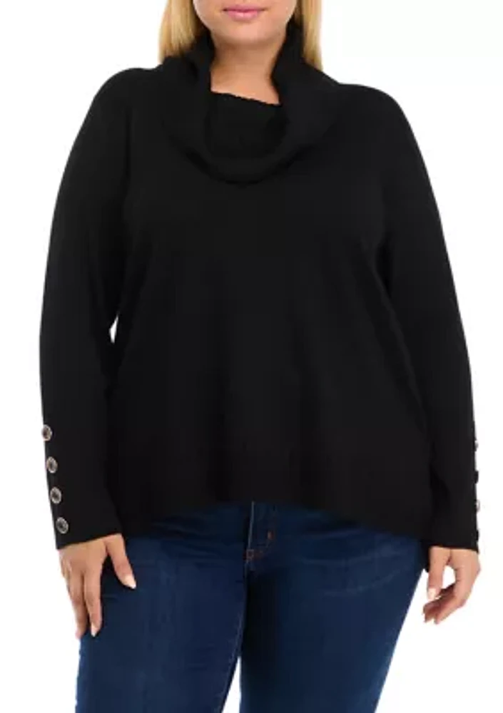 Plus Mixed Rib Cowl Neck Tunic Sweater