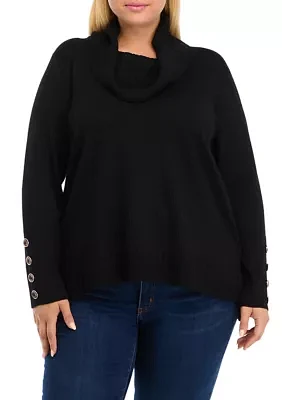 Plus Mixed Rib Cowl Neck Tunic Sweater